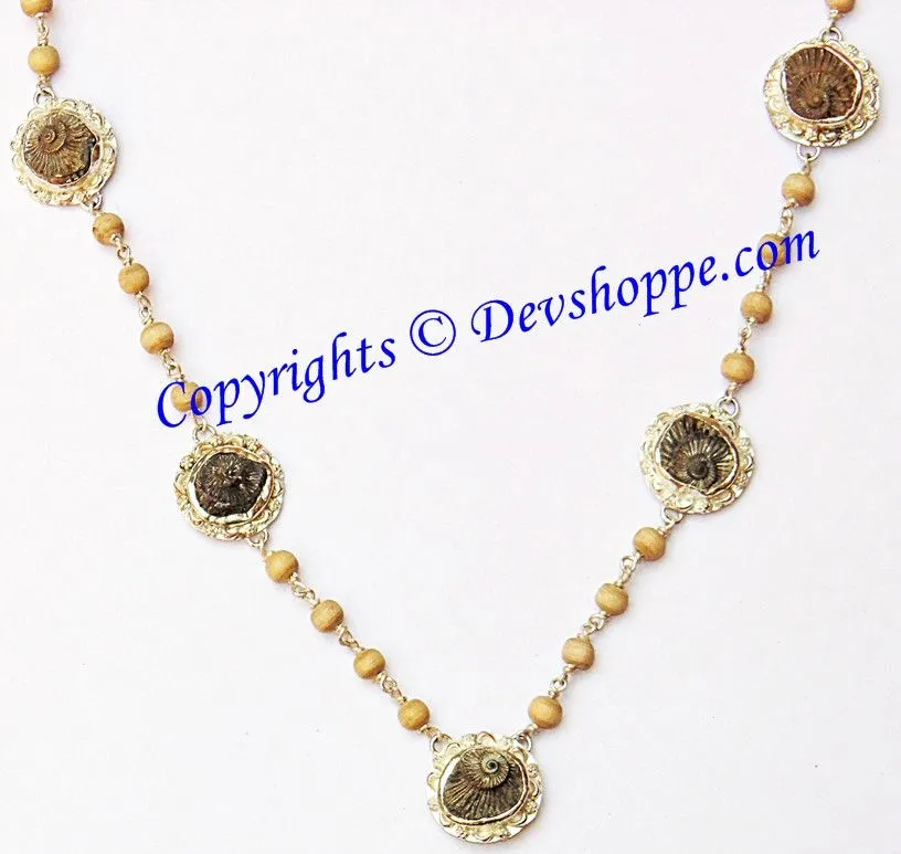 Sudarshan Shaligram Rosary / Sudarshan Shaligram Mala in pure silver with Tulsi beads