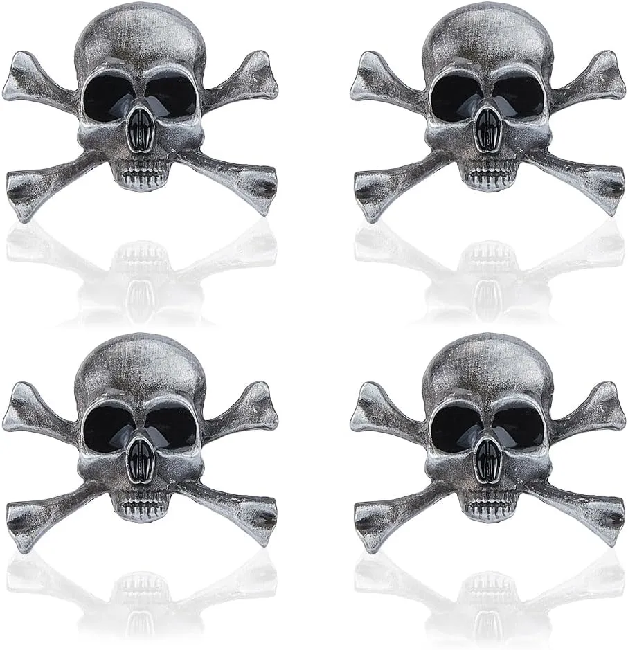 SUPERFINDINGS 4Pcs Gothic Skull Brooch Punk Style Skeleton Brooch Skull and Crossbones Skeleton Brooch Alloy Skull Badge Pin Halloween Costume Decor for Men Woman Coat Cloth Jacket