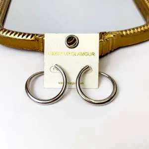 Thick Offset Silver Tone Hoop Earrings