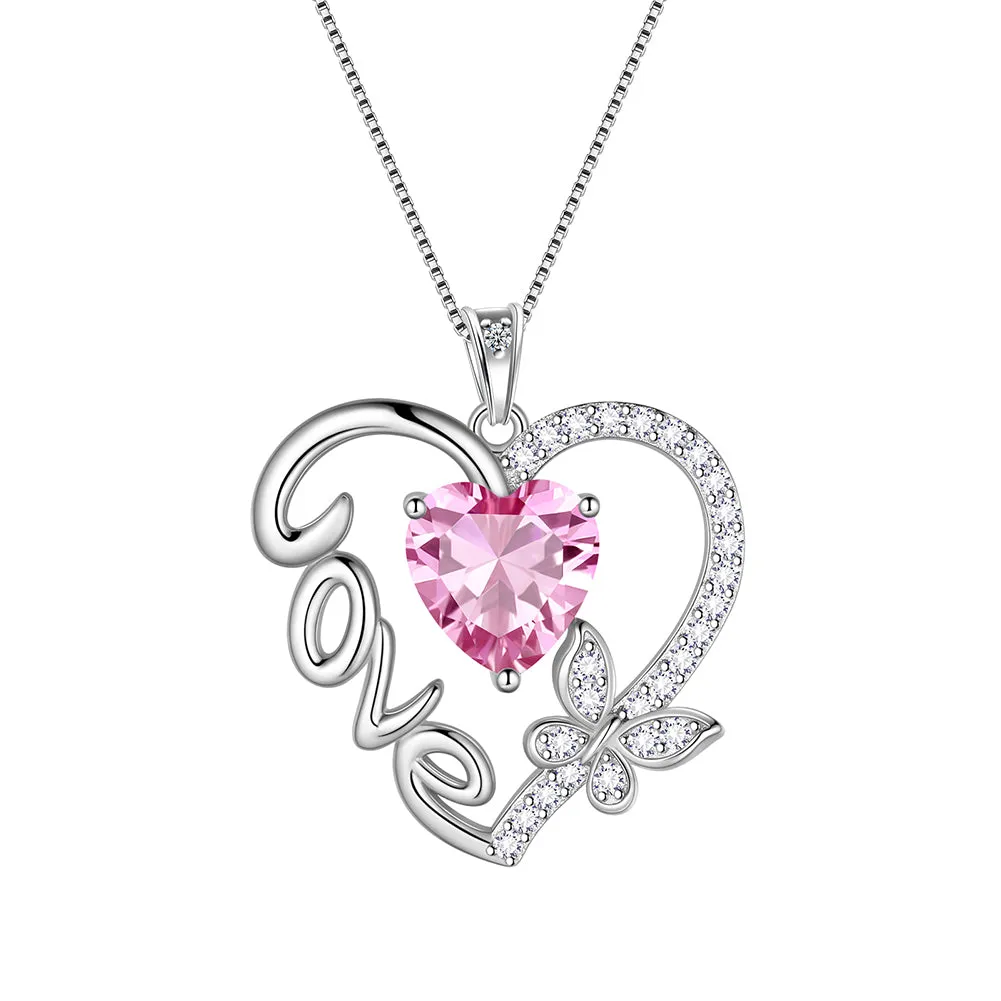 Tokyo Mart Women Love Heart Necklace Butterfly Birthstone Pendant Jewelry Girls Birthday Gifts Sterling Silver