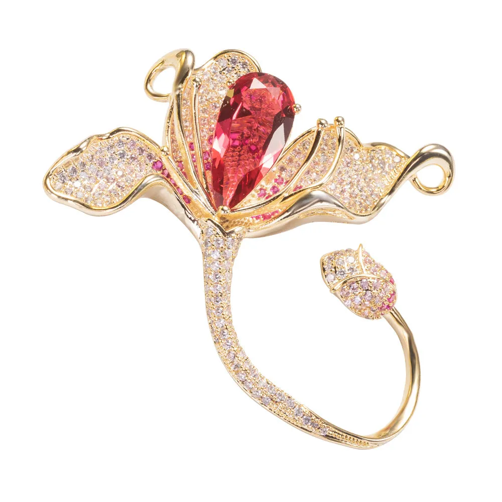 Tulip Brooch Pin Jewelry with CZ and Yellow Gold over Brass
