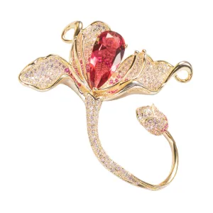 Tulip Brooch Pin Jewelry with CZ and Yellow Gold over Brass
