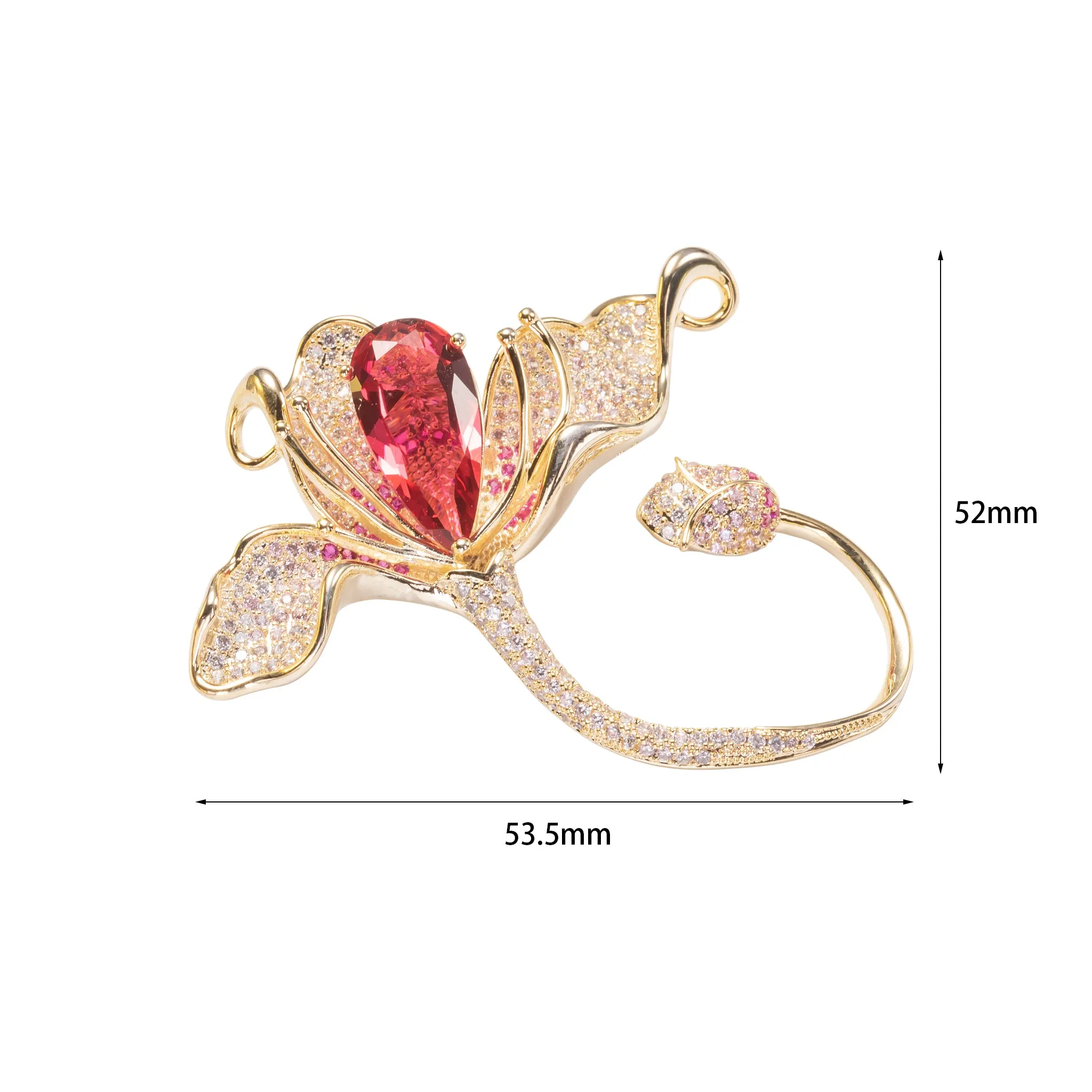 Tulip Brooch Pin Jewelry with CZ and Yellow Gold over Brass