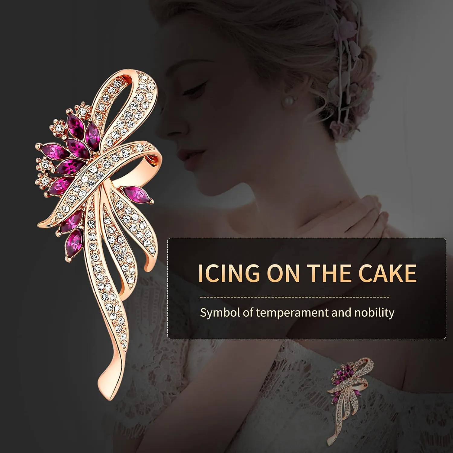Unaone Brooches for women, Set of 2 Rhinestone brooch pins, Elegant Gold Crystal Floral Wedding Bouquet Brooch