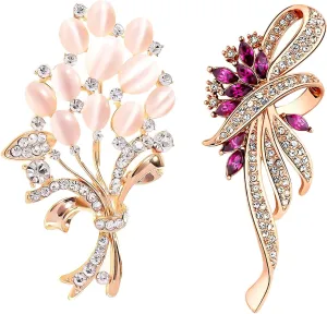 Unaone Brooches for women, Set of 2 Rhinestone brooch pins, Elegant Gold Crystal Floral Wedding Bouquet Brooch