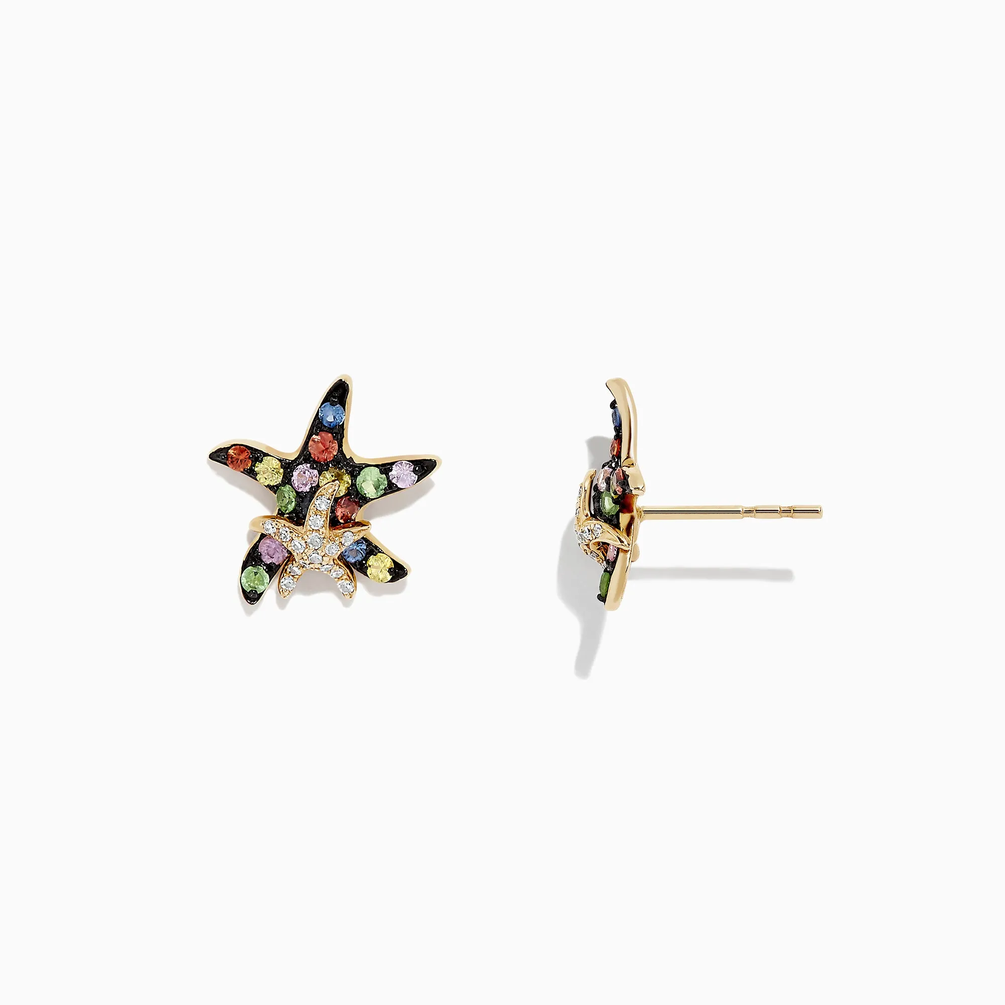 Watercolors 14K Gold Sapphire & Diamond Starfish Stud Earrings, 0.76 TCW