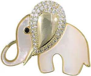 White Shell Rhinestone Elephant Brooch Cute Animal Crystal Brooches and Pins for Women Gold brooch Fashion Jewelry for Women Men Gift