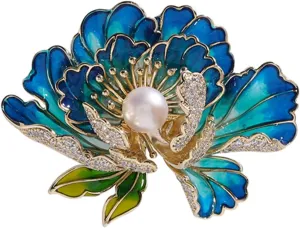 YeapYeap Peony Brooches for Women Girl - Pearl Rhinestone Scarf Pin for Ladies Wedding Bouquet Broach for Birthday, Christmas, Anniversary