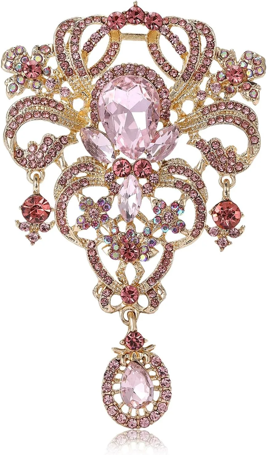 YOQUCOL Retro Austrian Crystal Big Brooch Pin for Women Large Flower Shape Brooches Lapel Pins for Sweater,Coat Dress Accessories