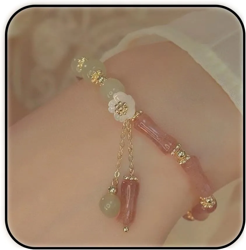 ZMANYIJEW Natural Jade Bamboo Beaded Bracelet New Chinese Style Jade Bracelet for Women Exquisite Lucky Hotan Jade Bracelet Jewelry